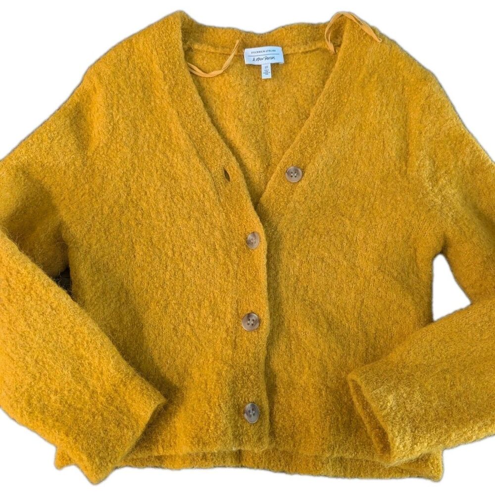 STOCKHOLM ATELIER & OTHER STORIES Women's Yellow Wool-Blend V-Neck Cardigan SZ S